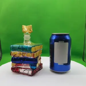 Handmade High Borosilicate Glass Book Shape Bottle, Vintage Colorful Wine Whiskey Brandy Xo Tequila Liquor Dispenser, Creative Bar Decor