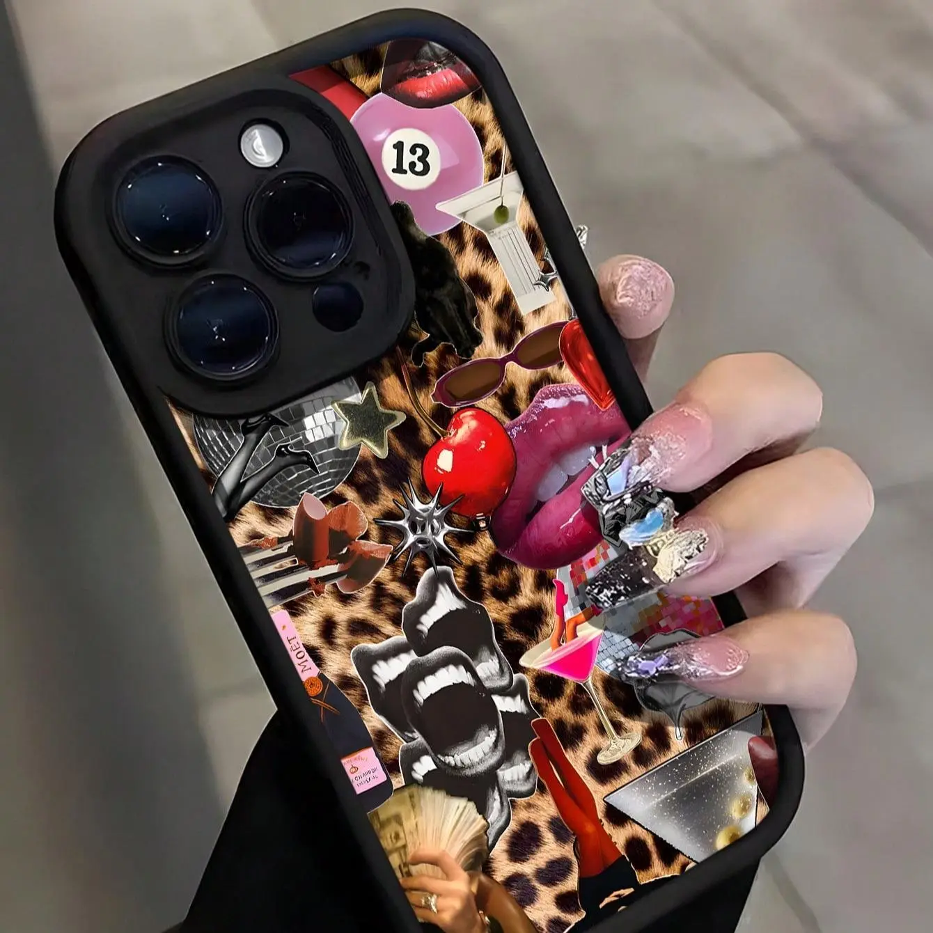 Lip & Leopard-print Phone Case, Shockproof Anti-slip Soft TPU Phone Protective Cover, Phone Accessories for iPhone 11 12 13 14 15 Pro Max 15 Plus