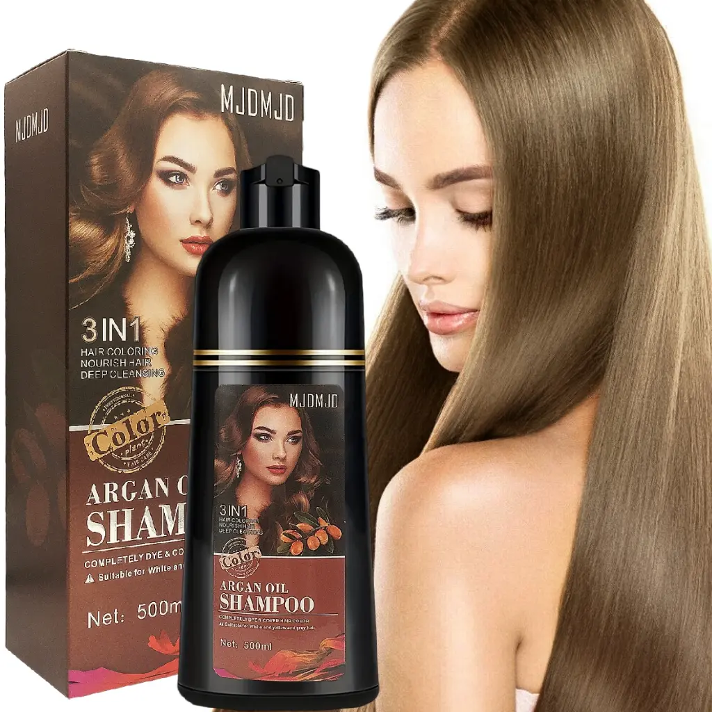 3 in 1 Chestnut Brown Professional Argan Oil Hair Dye Color Shampoo 500 ML，New & Improved Formula，deep cleansing，Instant Fast Acting Long Lasting Honey Blonde Haircare
