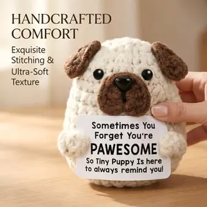 Handmade Crochet Positive Pug Plush | Cute Knitted Puppy Dog Doll Soft Stress Relief Toy | Motivational Emotional Support Plushie | Perfect Gift for Birthday Christmas Graduation | Cute Desk Decor Bag Charm Keychain fyp cute handmade crochet stressrelief
