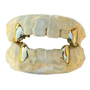 14K Gold Plated 4pc Single Fangs Grillz Set