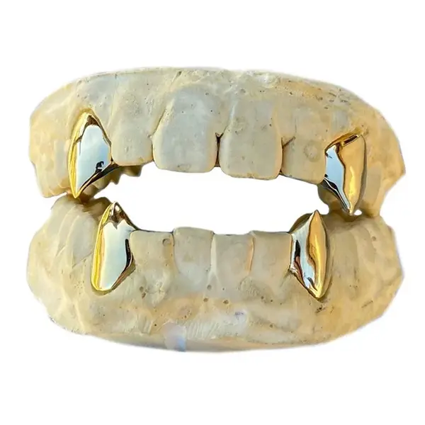 14K Gold Plated 4pc Single Fangs Grillz Set