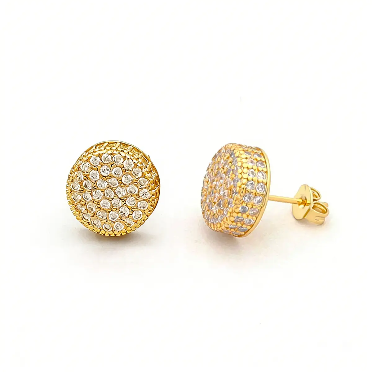 14k Gold Plated Round Circle Mens Inlaid Cubic Zirconia Earrings Hip Hop Iced Out CZ Stud Earrings for Men Valentine's Day Gift