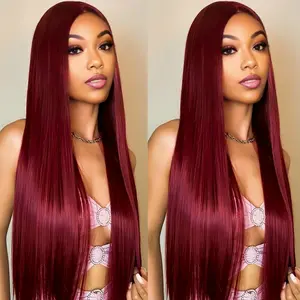 99j Burgundy Straight Hair Lace Front Wigs Human Hair 99j Burgundy Deep Wave Lace Front Wigs Human Hair 13x4 Pre Plucked Body Wave Lace Front Wigs Human Hair 180% Density