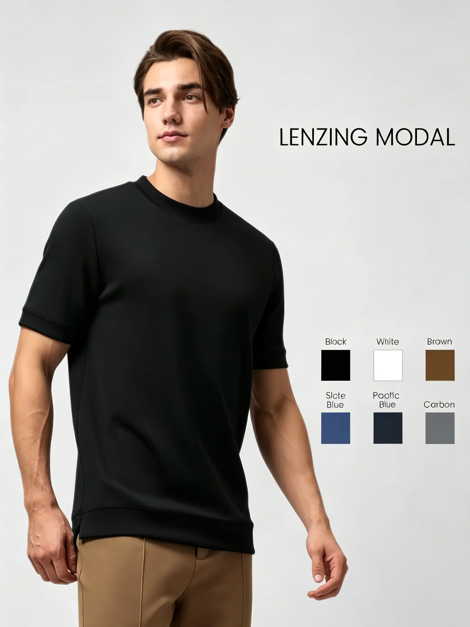 Fioboc Men's Modal T-shirt Business Casual Slim Fit No Ironing Wrinkle-Free Stretch Fabric Comfortable Slim Fit Tee for Running & Sports