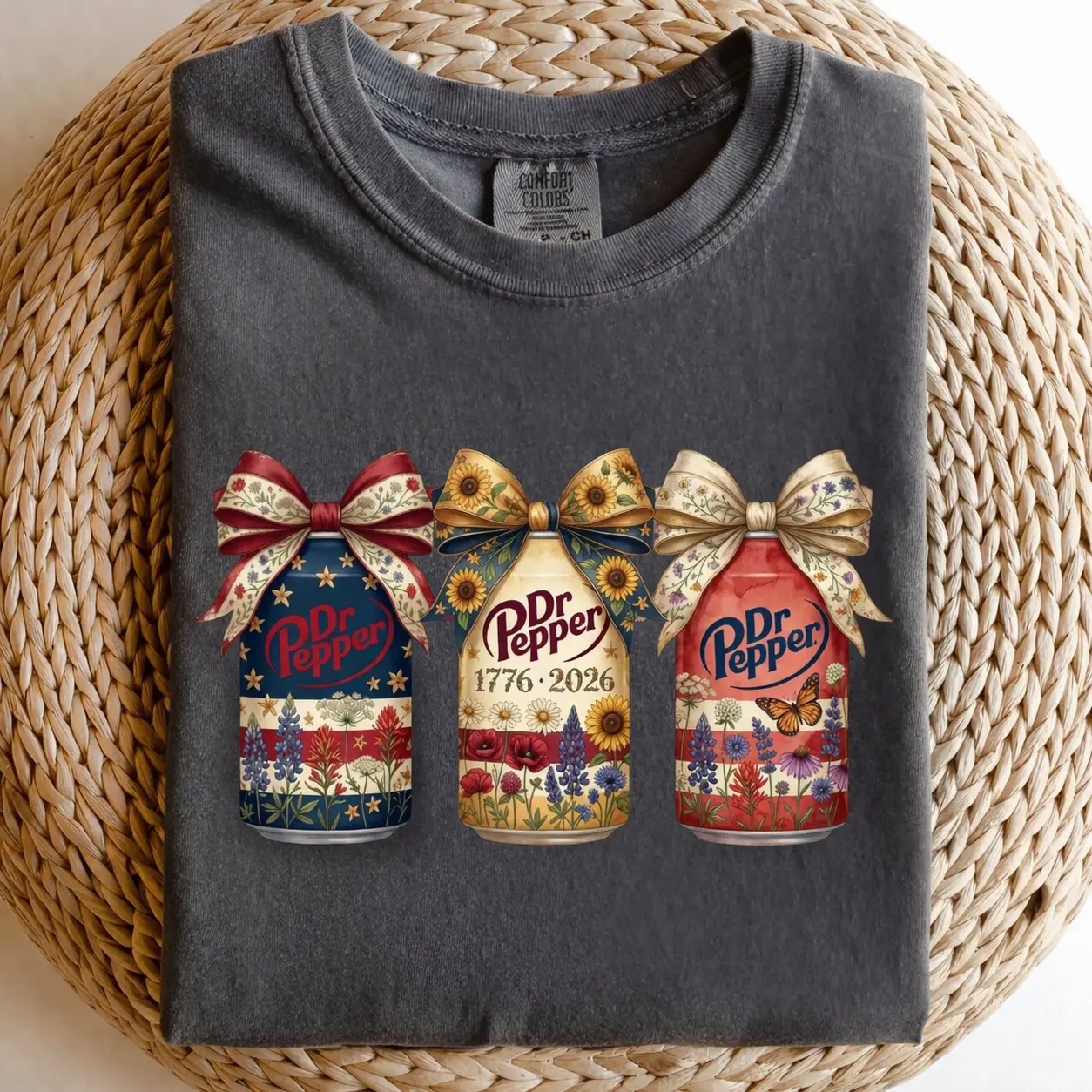 Comfort Colors DrPepper 1776–2026 Patriotic Floral Soda Cans Shirt, 250 Years Independence Day Tee, USA Celebration Gifts