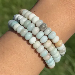 Rondelle genuine gemstone bead bracelets - Unisex