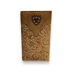 Men's Ariat Rodeo Wallet/Checkbook Cover - Brown Floral Embossed Stitch Logo