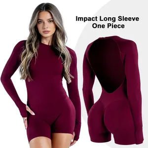 GYMER Impact Long Sleeve One Piece Jumpsuit Fitness Gym Bralette Soft Workout Activewear