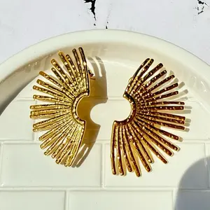 Gold Sunburst Stud Earrings - Unique Design Sparkling Accents