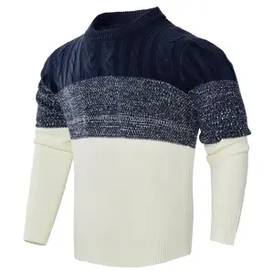 Men's Casual Color Block Long Sleeve Cable Knit Pullover Sweater Fabric Knitwear