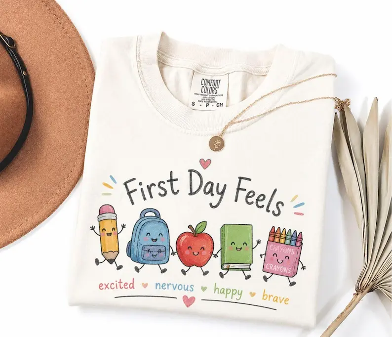 Comfort Colors First Day Feels Shirt, Back To School Teacher Shirt, Cute School Supplies Graphic Tee, First Day of School T-Shirt,Teacher Appreciation Gift