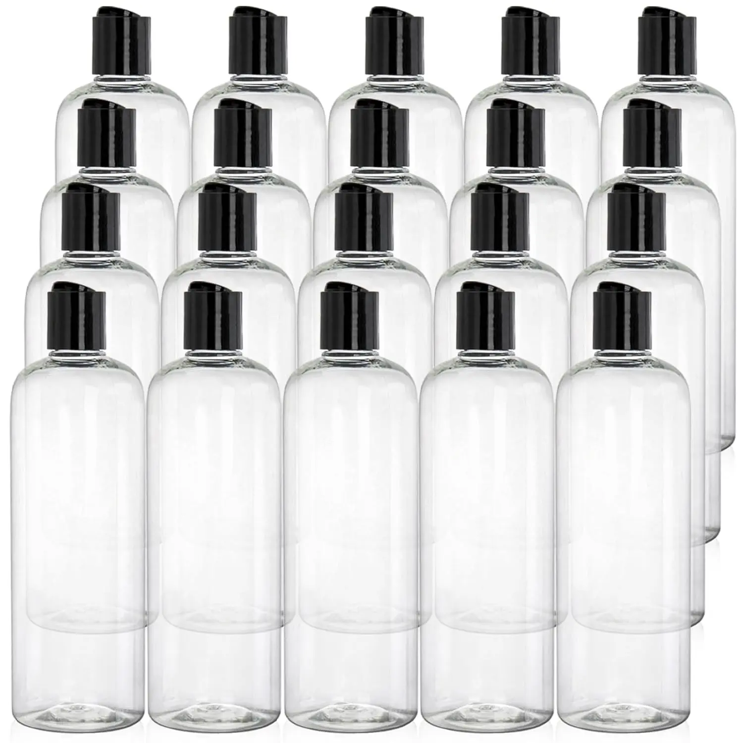 20 Pack 16oz Clear Plastic Empty Bottles with Disc Top Flip Caps, Refillable Shampoo Bottles, Squeezable Travel Containers for Lotions, Cosmetics, Liquid Body Soap, Creams, BPA Free