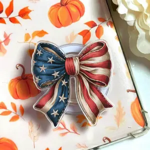 Retro USA Flag Patriotic Bow Phone Grip, 4th Of July American Flag Coquette Bow Phone Holder, Memorial Day E-Reader Grip, Aesthetic Gift