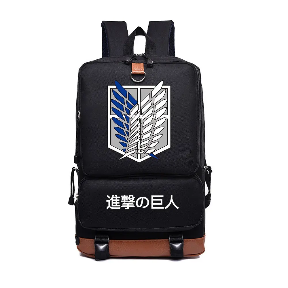 Dual-Wing Emblem Laptop Backpack with Multiple Compartments Casual Travel Daypack Urban Streetwear Rucksack