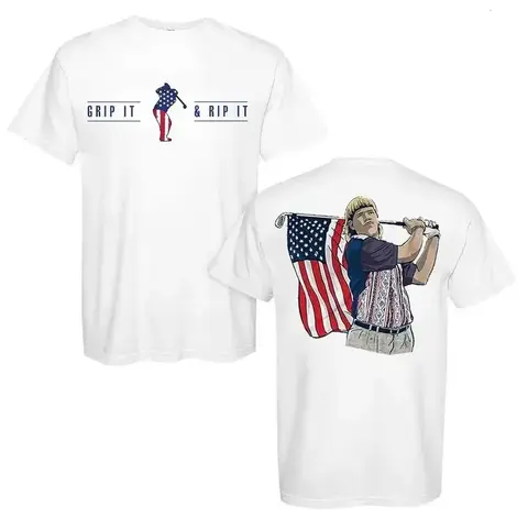Vintage "John Daly" Grip It And Rip It Graphic Tee, Retro Patriotic 4th Of July Golf Heritage T-Shirt, Classic Soft Stylish Cotton Top, Premium Menswear Tee - KitchenEra