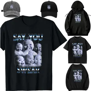 DIY-Unisex-Hoodie-cap-kid-Say You Swear Ai Niche Baby Holding Back Laugh Genz Meme T-Shirt