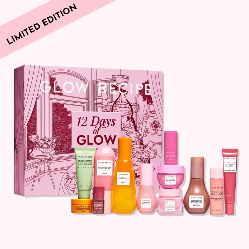 Glow Recipe 12 Days of Glow Skincare Set - Limited Edition Skincare Bundle, 12-Piece Kit, Korean Skin, Skincare Gift Set