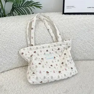 Quilted Flower Tote Bag Soft Puffy Shoulder Bag