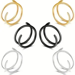 6count/set Spiral Stainless Steel Coil Spring Earrings Set - Small Ear Studs and Nose Decoration Rings
