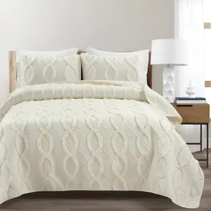 Lush Decor Avon Textured Ruffle Quilt 3 Piece Set - Featuring Ruffle Quilt and Pillow Covers, Includes Comforter and Additional Covers