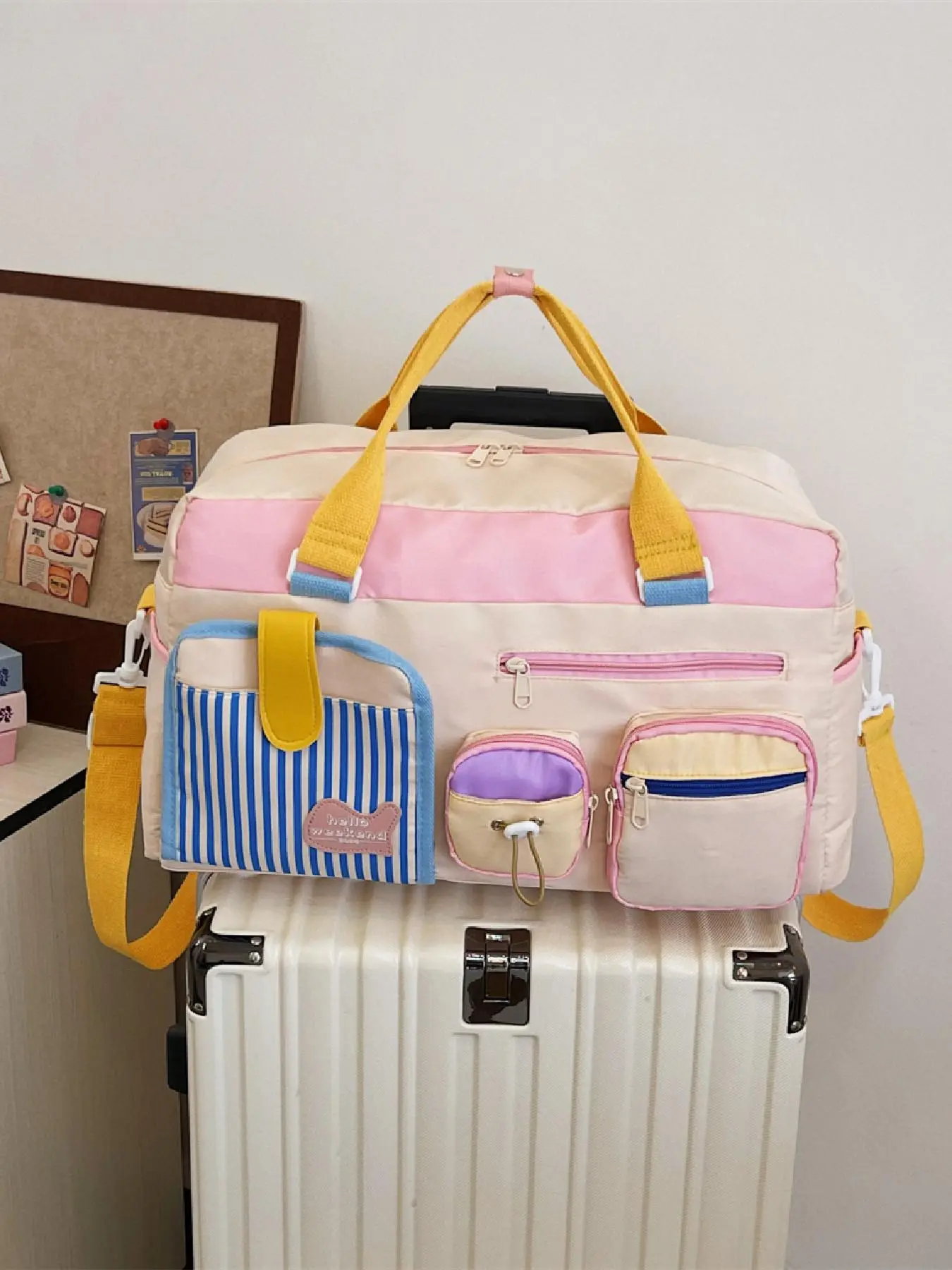 Colorblock Travel Bag, Large Capacity Travel Storage Bag, Zipper Travel Bag for Women & Men, Casual Trendy Versatile High-quality Daily Commuting Bag, Perfect Travel Bag, Traveling Bag