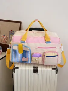 Colorblock Travel Bag, Large Capacity Travel Storage Bag, Zipper Travel Bag for Women & Men, Casual Trendy Versatile High-quality Daily Commuting Bag, Perfect Travel Bag