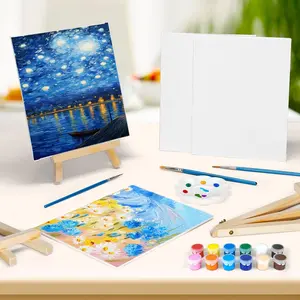  14PCS Acrylic Paint Kit Includes Easel, Brush, Paint Strips, Palette, Portable Pigment Set, Mini Easel and Canvas Set | Ideal Gift for Handmade Art and Crafts
