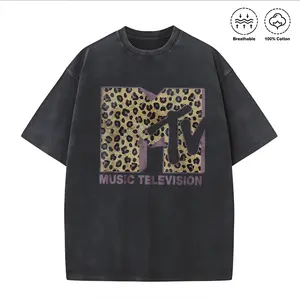 Washed T-shirt Womens MTV Classic Leopard Print Bold Logo Shirt, Music Television MTV Logo Tee, Retro 80s 90s Style MTV Tee, Disneyland Family Matching Tee