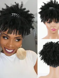 Women's Headband Wig, Afro Kinky Curly Design, Deep Curly Wig, Synthetic Short Hair, All-Season Wear, Comfortable & Stylish
