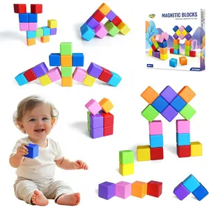 Large Magnetic Building Blocks, 8 Colors 1.65 Inch Magnetic Blocks for Toddlers 1-3, Magnet Cubes Sensory Stacking Learning Toys, Birthday Gifts for Boys and Girls, 16PCS