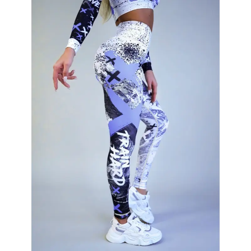 Women's BBL Patterned Yoga Leggings - High Waist, Color Block, Abstract Bold Print, Butt Lifting, Tummy Control, Graffiti Design, Running Activewear Sports Bottoms, Bbl Leggings, Patterned Leggings