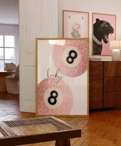 Retro 8 Ball Print, Trendy Wall Art, Pink Aesthetic, Girly Dorm Decor, Lucky Poster, Y2K Apartment Decor, Bar Cart Art