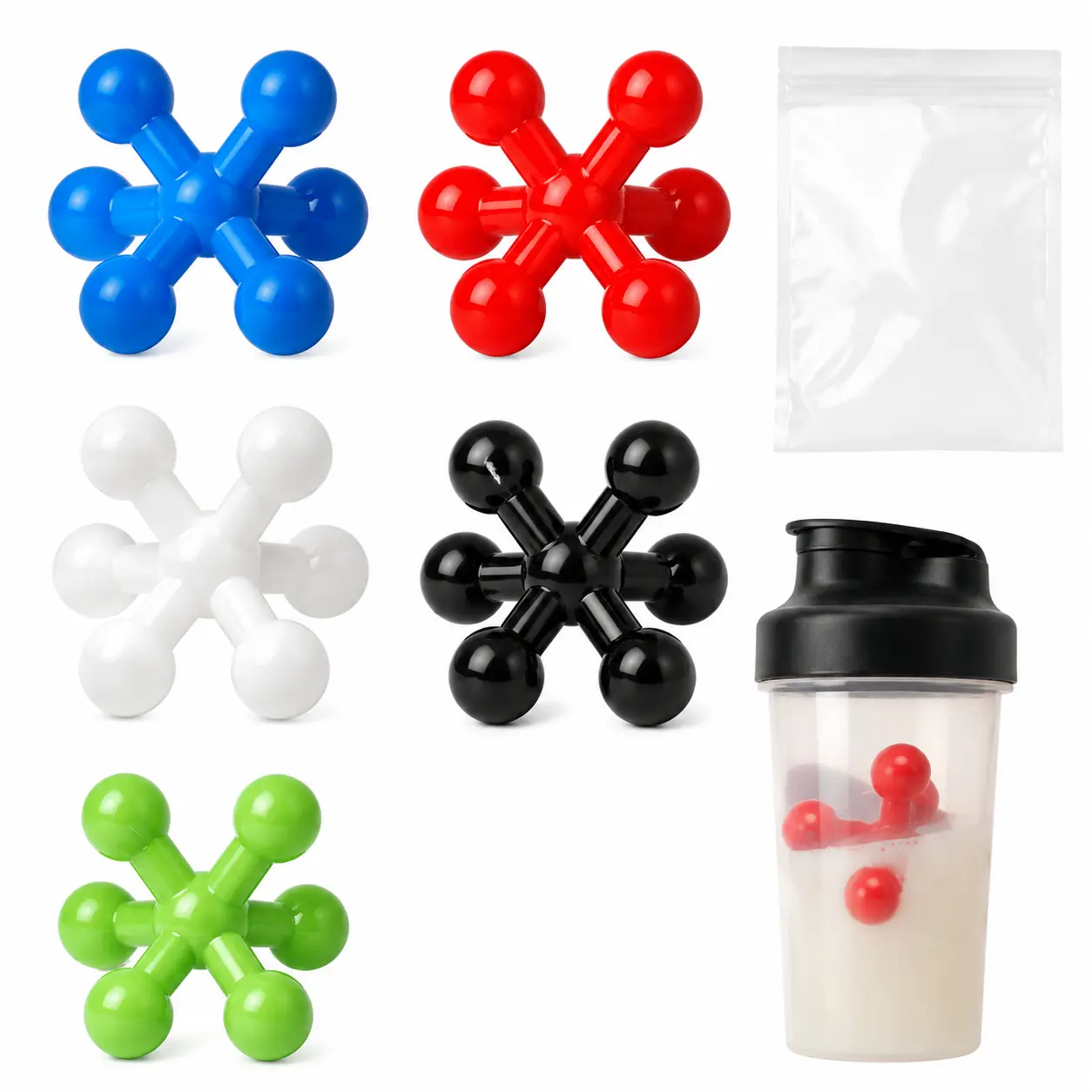 5 Pack Shaker Balls, BPA-Free Food Grade Plastic Mixing Ball Set, 2.2 Inch Replacement Stirring Ball for Most Protein Shaker Bottles, Smoothies, Easy Clean