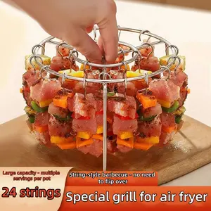 1 set of stainless steel double-layer air fryer barbecue grill, Barbecue utensils: detachable hanging design, multifunctional barbecue skewer grill, suitable for barbecue enthusiasts/home air fryer barbecue dishes