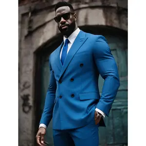 Men’s Suit Double Breasted Peak Lapel 2 Piece Solid Color Blazer & Dress Pants for Business Wedding Tuxedo