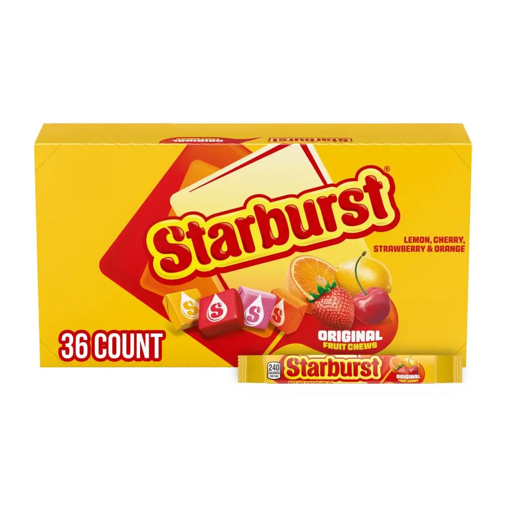 STARBURST Original Full Size Fruit Chews Chewy Candy Bulk 36 Packs, 2.07 oz | Soft fruit chews in full size packs, great for birthdays, desserts, road trips and pantry snacking, lunch box, bulk candy