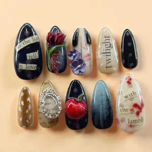 Twilight Inspired Press On Nails, Vampire Book Nail Art, Gothic Apple and Rose Nails, Movie Cosplay Fake Nails, Dark Aesthetic, Gift For Her