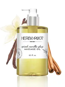 HERB & ROOT Spiced Vanilla Glaze Massage Oil - 8.5 fl oz Premium Blend for Couples & Date Night - Non-Sticky, Silky Smooth, Hydrating Body Care Gift