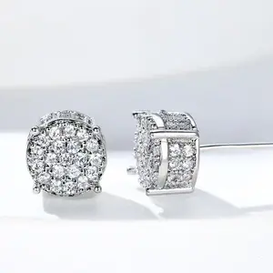 Fashionable four-prong round zircon micro-studded with diamonds and baby's breath earrings. Hip-hop fashion earrings. Versatile ear jewelry. Suitable for daily wear at parties.