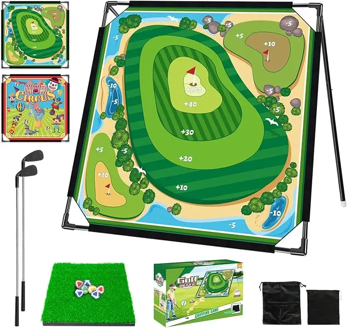 71'' x 71'' Portable Battle Golf Chipping Game, Double-Sided Hitting Mat for Indoor Outdoor Family Fun, Golf Game Gift for Adults, Juniors & Beginners, Includes 20 Sticky Balls