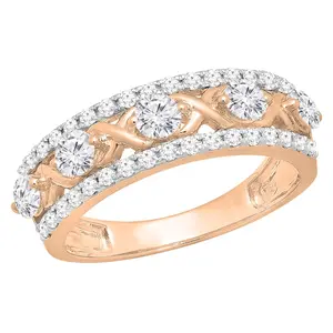 Dazzlingrock Collection Round White Diamond 5 Stone Criss-Cross Style Wedding Ring for Her (Diamond 1.00 ctw, Color I-J, Clarity I1-I2) in 14K Solid Rose Gold Size 7.5