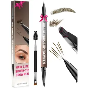 Eyebrow Pen - 2-in-1 Eyeliner Dual-Ended Brush-Tip Microblading 4d Eyebrow Pencils for women,Long Lasting Waterproof Hair-Like Brow Pencil,with Eyebrow Brush