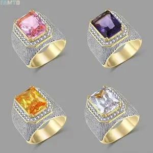 Hip-Hop Style Zircon-Studded Dominant Square Men's Ring with Blue Sapphire radiant  cut  ring  engagement