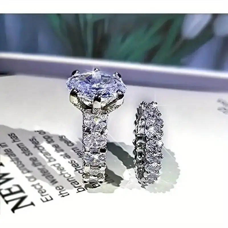 [8Ct Moissanite Ring] 8 Carat Moissanite S925 Silver Wedding Ring Set |                                       Engagement, Commemorative, Mother's Day Gift for Wives, Girlfriends