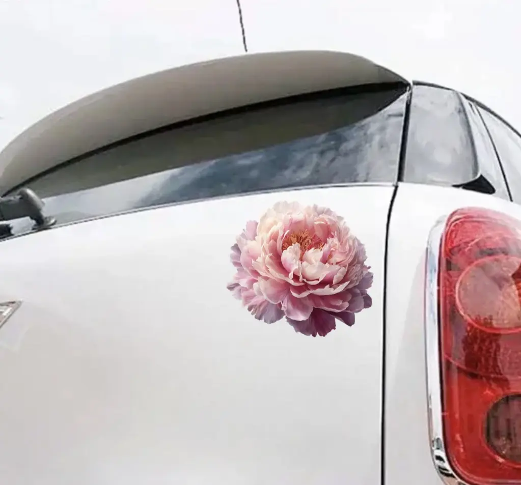 Aesthetic Pink Peony Car Sticker | Waterproof Floral Vinyl Decal for Cars, Laptops & Tumblers