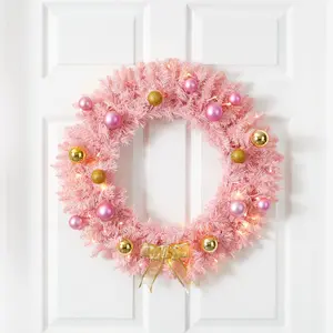 24” Pink Artificial Christmas Wreath with 35 LED Lights and Ornaments 24” Pink Artificial Christmas Wreath with 35 LED Lights and Ornaments