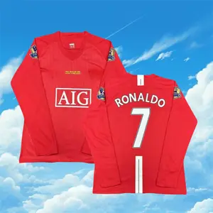 2007 2008 MUFC Home Retro Red No.7 Ronaldo Long Sleeved Soccer Jersey