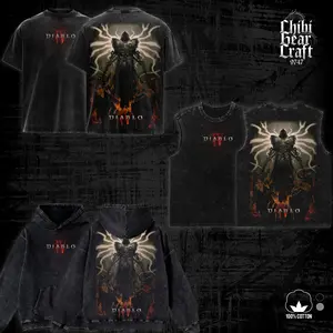 Diablo 4 Game Shirt Holy Angel Wings Hellfire Art Vintage Acid Washed Oversized T-Shirt Hoodie Tank Top Demon Slayer Gothic Graphic Tee Faded Dark Edgy Grunge Techwear Y2K Streetwear Casual Summer Outfits ARPG Gamer Fan Apparel Merch Gift