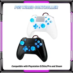 Wired Controller for PS5, PC Game Controller Compatible with Playstation 5/Slim/Pro and Steam, Built-in 1000mAh Charging Battery with Enhanced Dual Vibration/6-Axis Motion Sensor/ Touch Pad Accessories Console Connection Smartphone